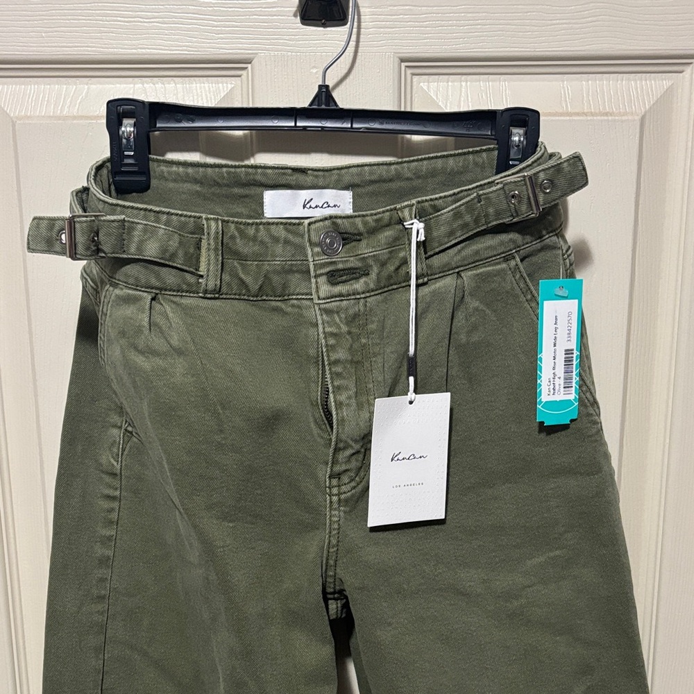 KanCan olive wide leg jeans with Belt detail.